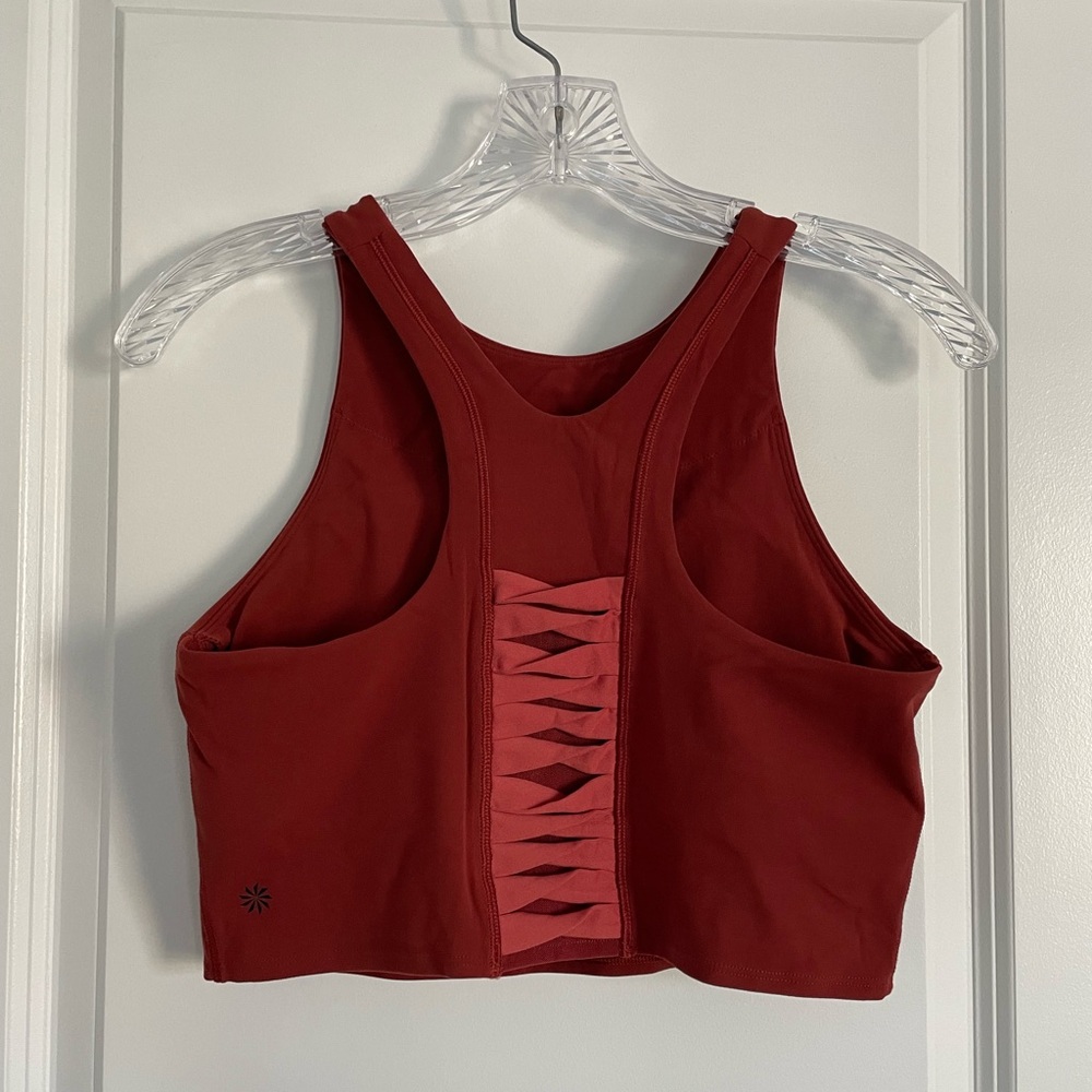athleta twist back conscious crop, red/orange, medium a-c, worn once